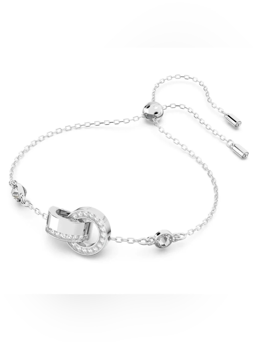 Swarovski  Hollow Silver Interlocking Circle bracelet with Clear Crystals